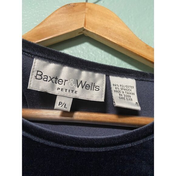 Vintage Baxter Wells Women's Navy Blue Velvet Long Sleeve Dress Size P Large - Picture 5 of 8